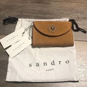 NWT Sandro tan suede wallet with dustbag.